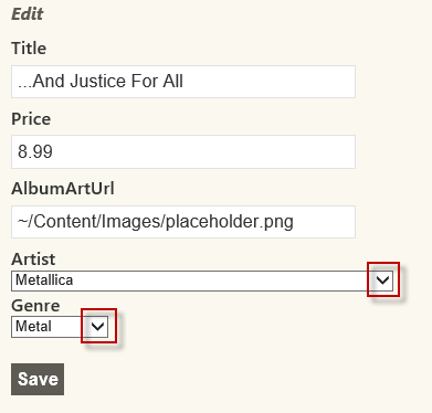 Browsing Album's Edit View with drop downs Browsing Album's Edit View with drop downs