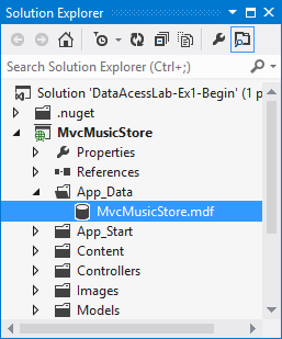 MvcMusicStore database in Solution Explorer MvcMusicStore database in Solution Explorer