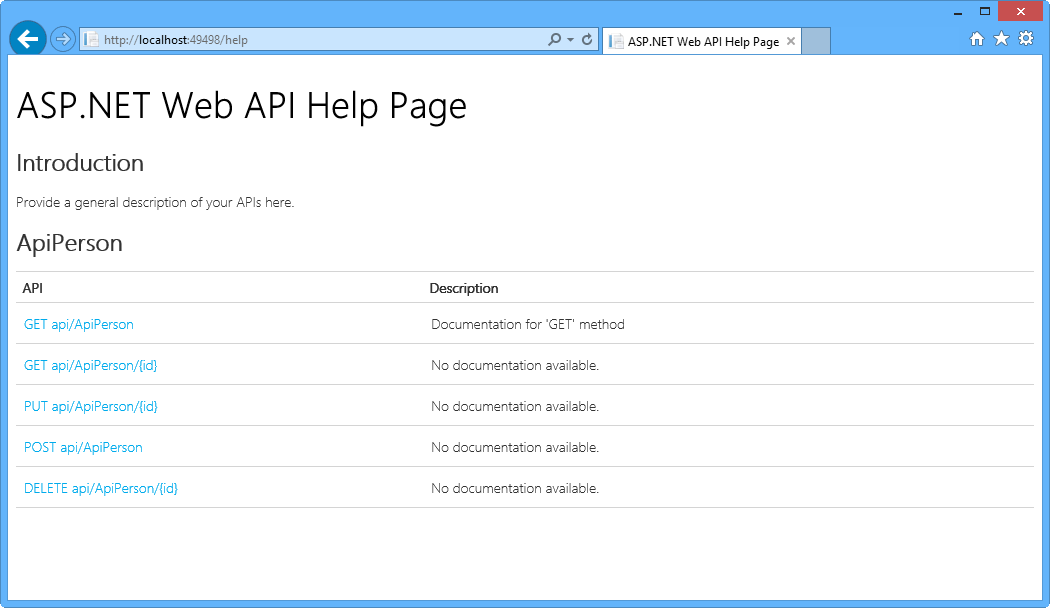 ASP.NET Web API Help Page ASP.NET Web API Help Page