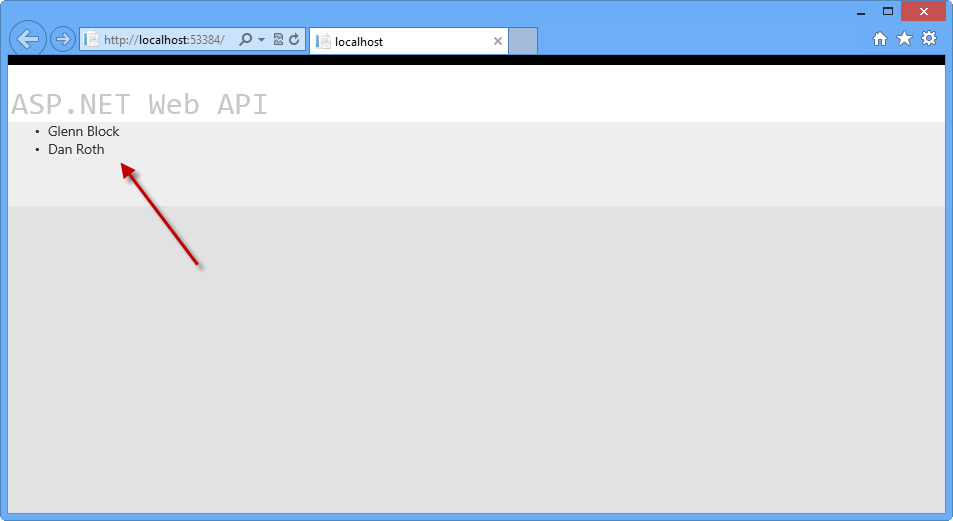 Results of the API call displayed in the browser as list items Results of the API call displayed in the browser as list items