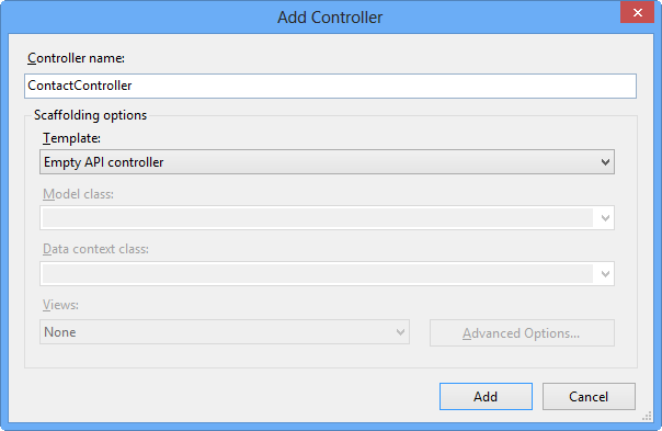 Using the Add Controller dialog to create a new Web API controller Using the Add Controller dialog to create a new Web API controller
