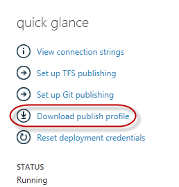 Downloading the web site publish profile Downloading the web site publish profile