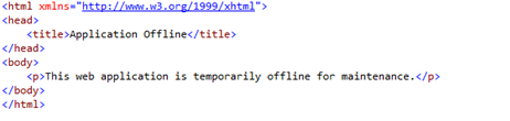 Add some simple H T M L to inform users that the application is unavailable, and then save the file.