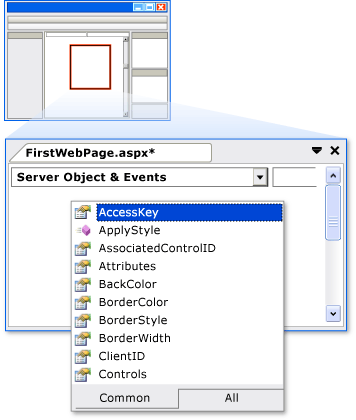 IntelliSense in Code view IntelliSense in Code view