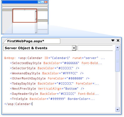 Calendar control in Source view Calendar control in Source view