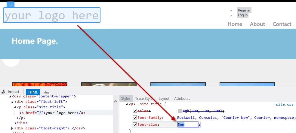 Changing CSS values in the Page Inspector Changing CSS values in the Page Inspector