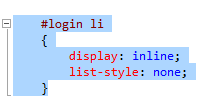Restyling the login links Screenshot of Style.css restyling the login links to display horizontally.
