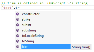 IntelliSense list in JavaScript IntelliSense list in JavaScript