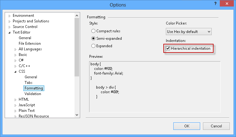 Enabling hierarchical indentation Enabling hierarchical indentation