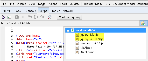 Loading the jQuery JavaScript files directly from the local IIS server Loading the jQuery JavaScript files directly from the local IIS server