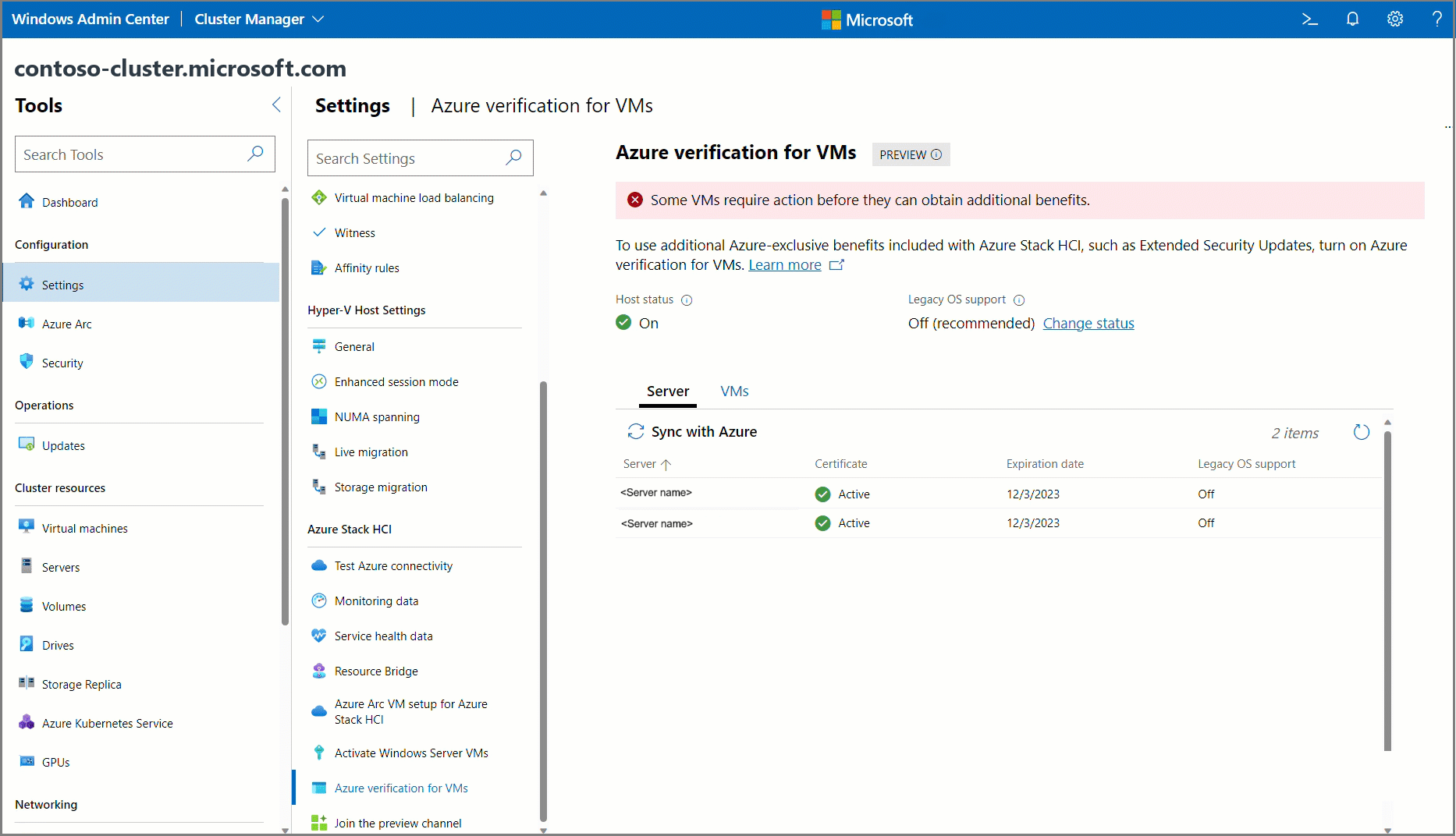 Screenshot showing dashboard with legacy OS support information.