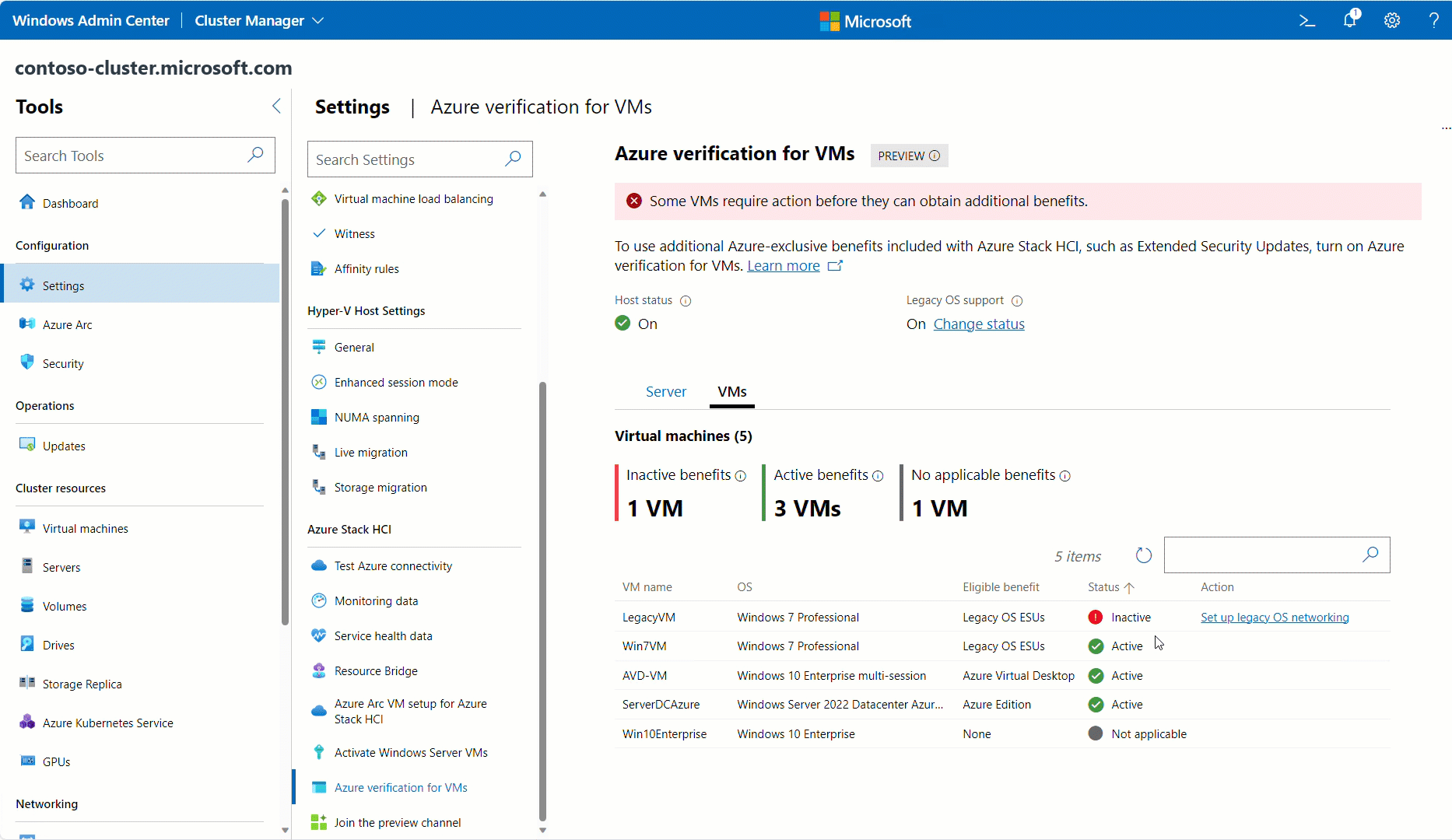 Screenshot showing legacy VM dashboard.