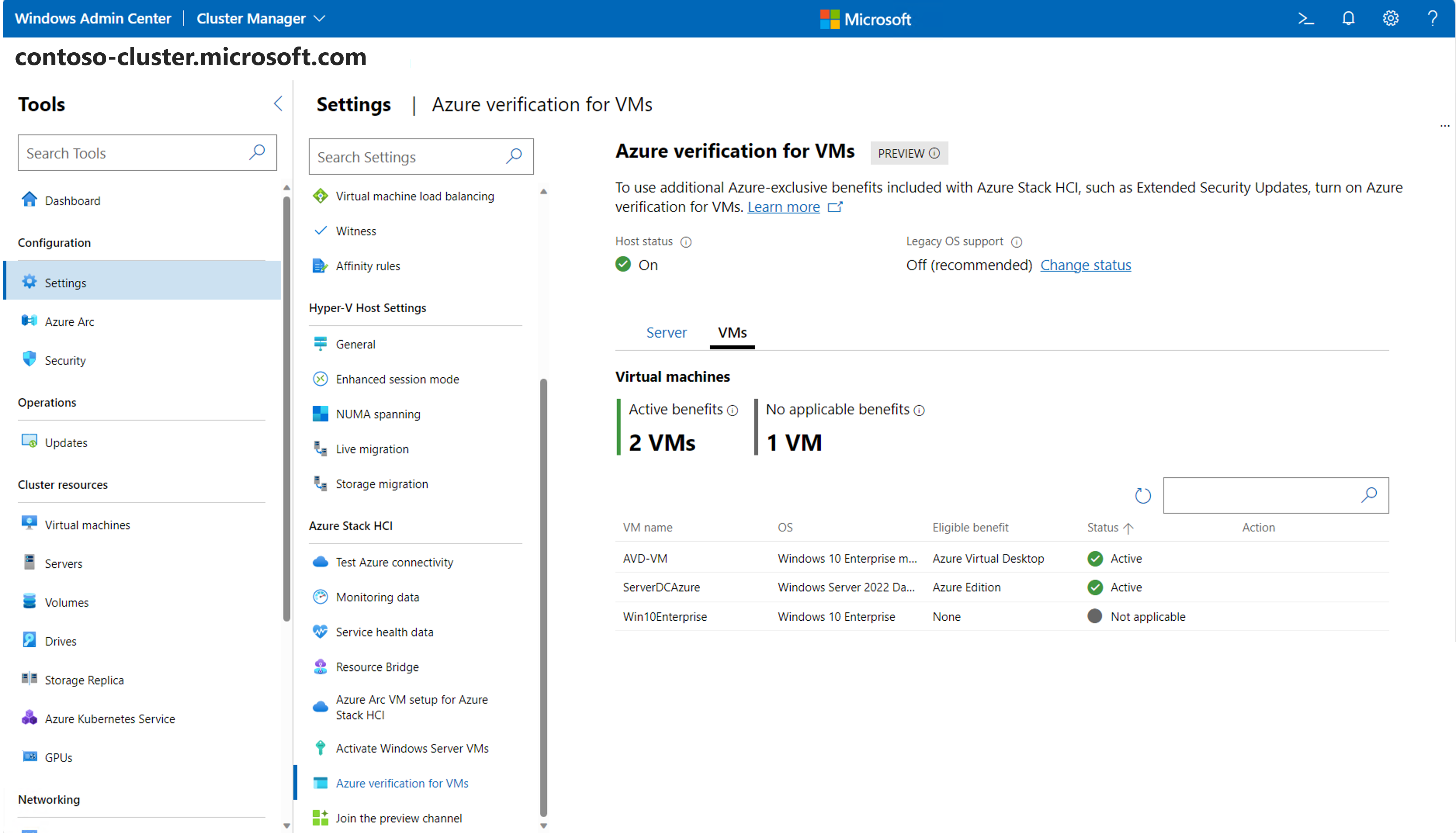 Screenshot showing virtual machine dashboard and status.