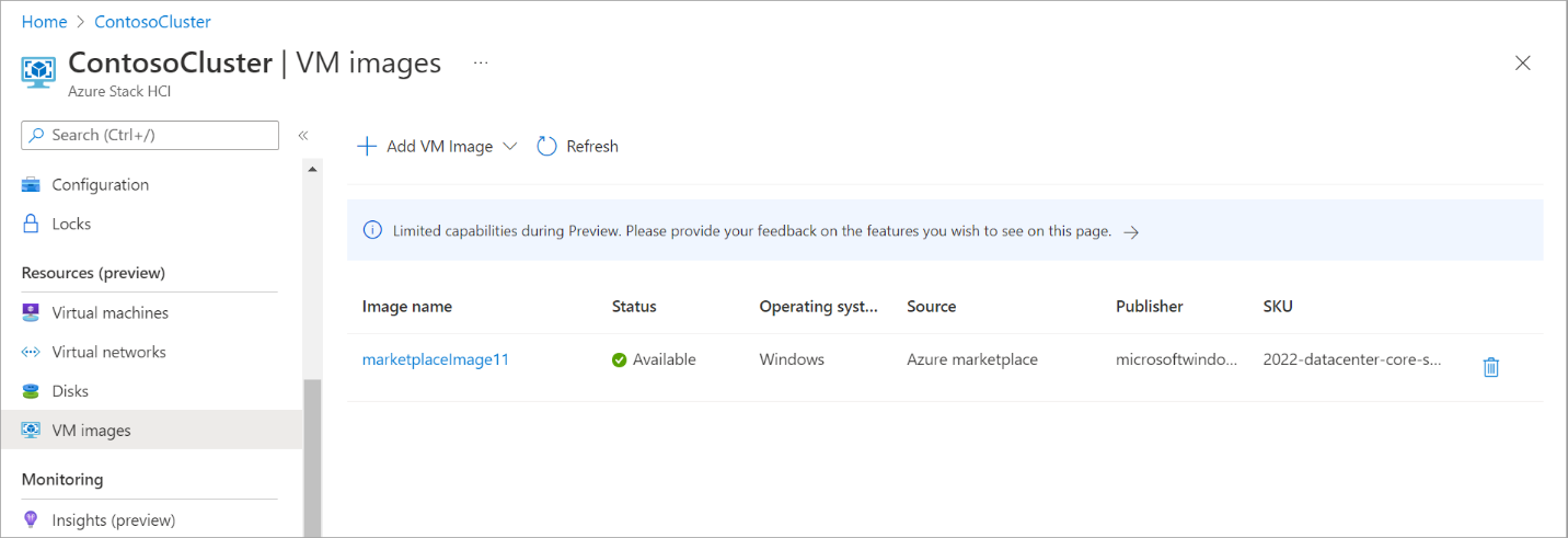Screenshot showing the newly added VM image in the list of images.