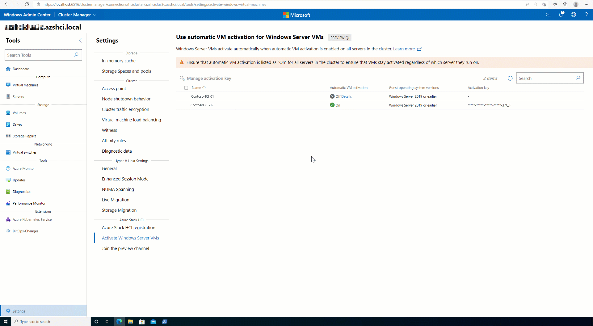 Short demonstration showing how to change or add keys in Windows Admin Center.