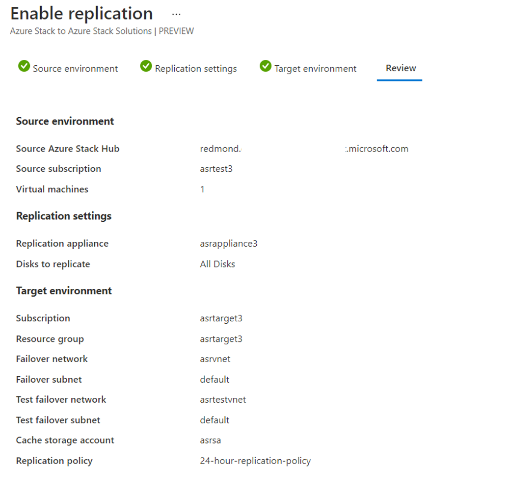 Screenshot of final replication review screen.