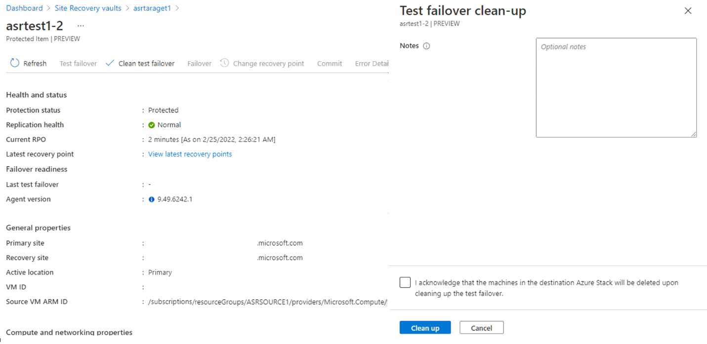 Screenshot of failover test cleanup screen.