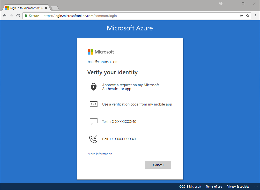 Screenshot that shows authentication methods in use at the sign-in screen.
