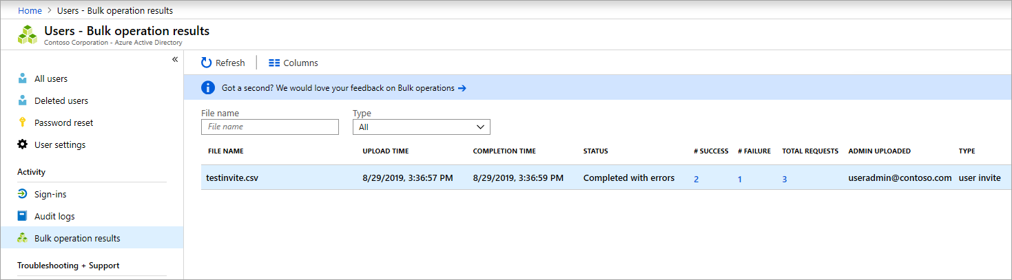 Screenshot of the bulk operation results.