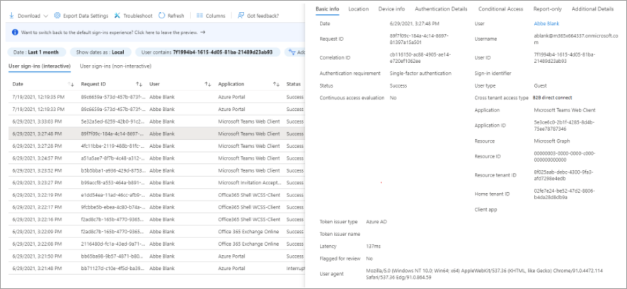 Screenshot showing a sign-in log.