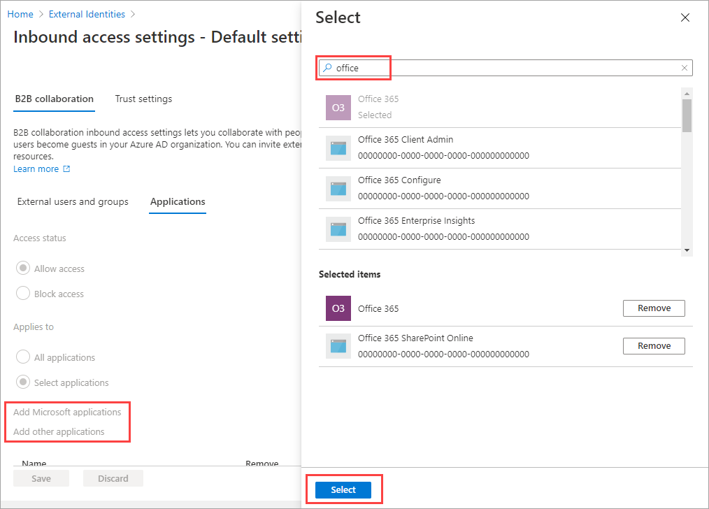 Screenshot showing selecting applications.