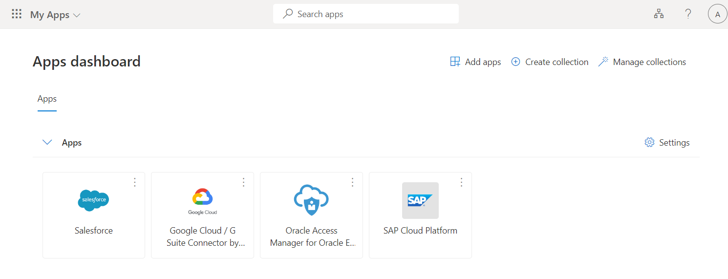 Screenshot showing the Apps access panel.
