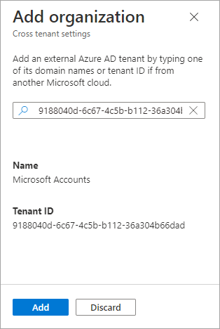 Screenshot that shows adding an organization.