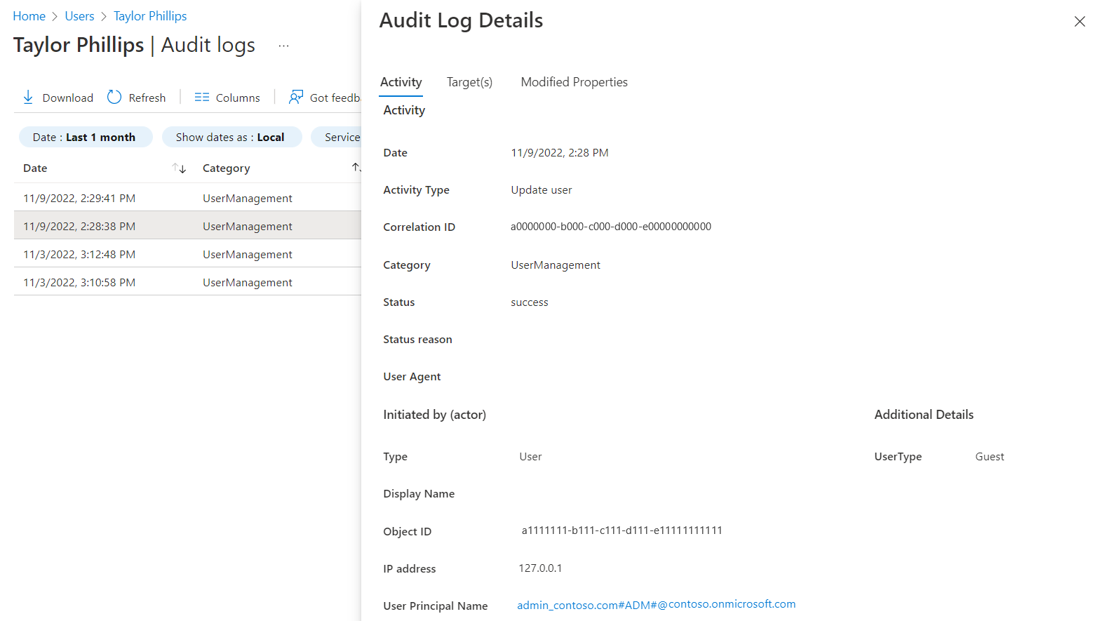 Screenshot that shows audit log details.
