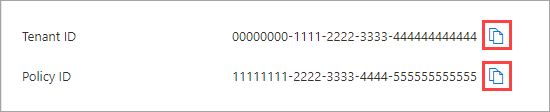 Screenshot that shows the tenant ID and policy ID for tenant restrictions.