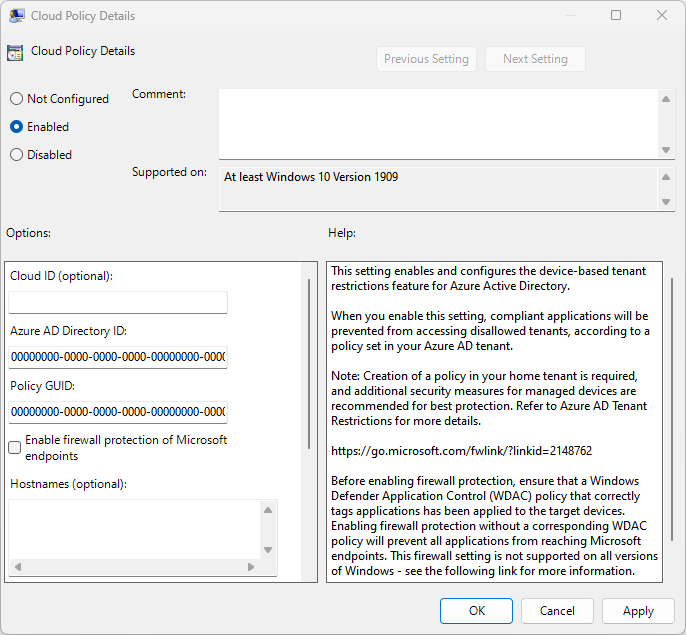Screenshot of Cloud Policy Details for Windows.