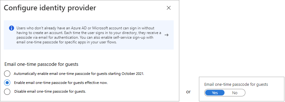 Screenshot of the email one-time-passcode setting.