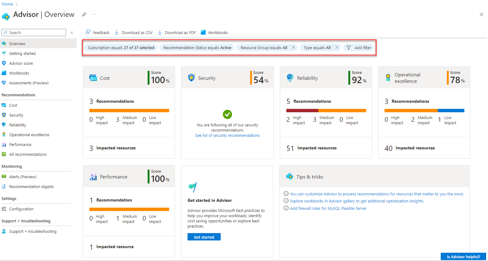 Screenshot of the Advisor opening score page.