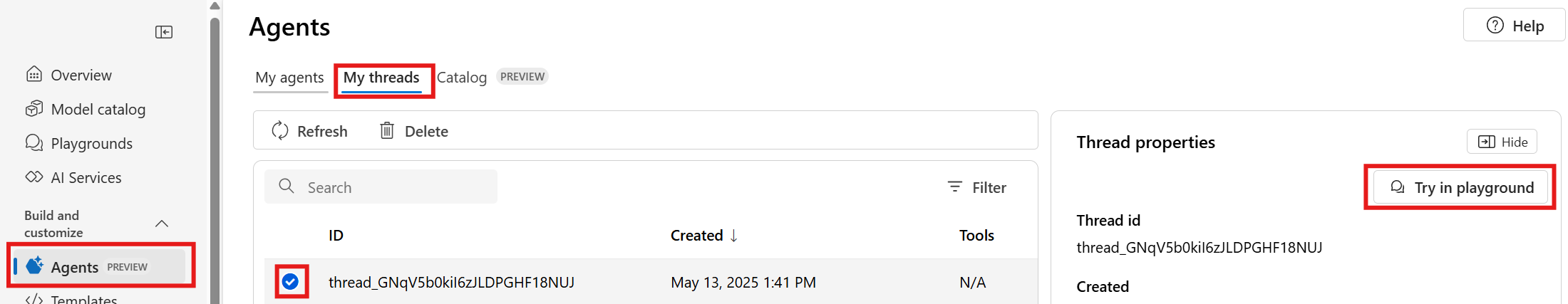 A screenshot of the threads screen.