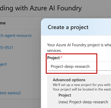 A screenshot of an example project name.
