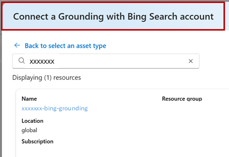 A screenshot showing a connection to a Grounding with Bing search account.