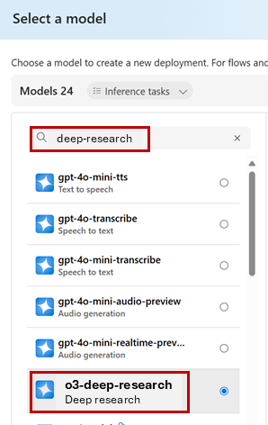 A screenshot of a deep research model deployment.