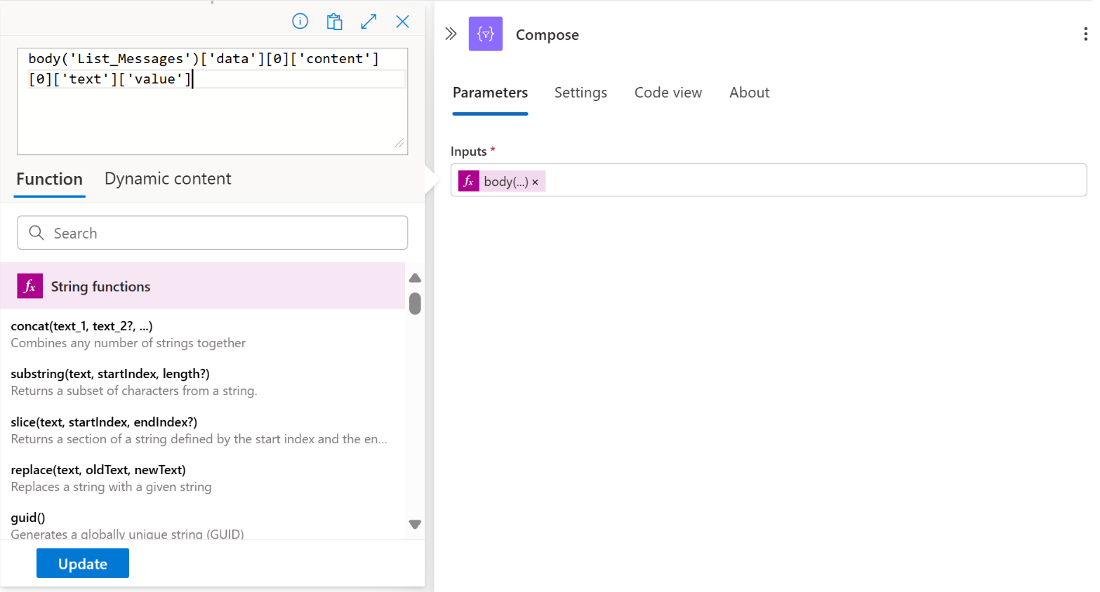 Screenshot that shows the Compose connector.