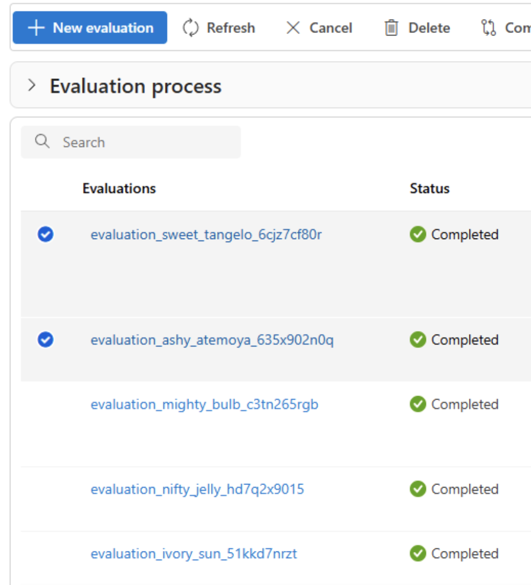 Screenshot that shows the option to compare evaluations.