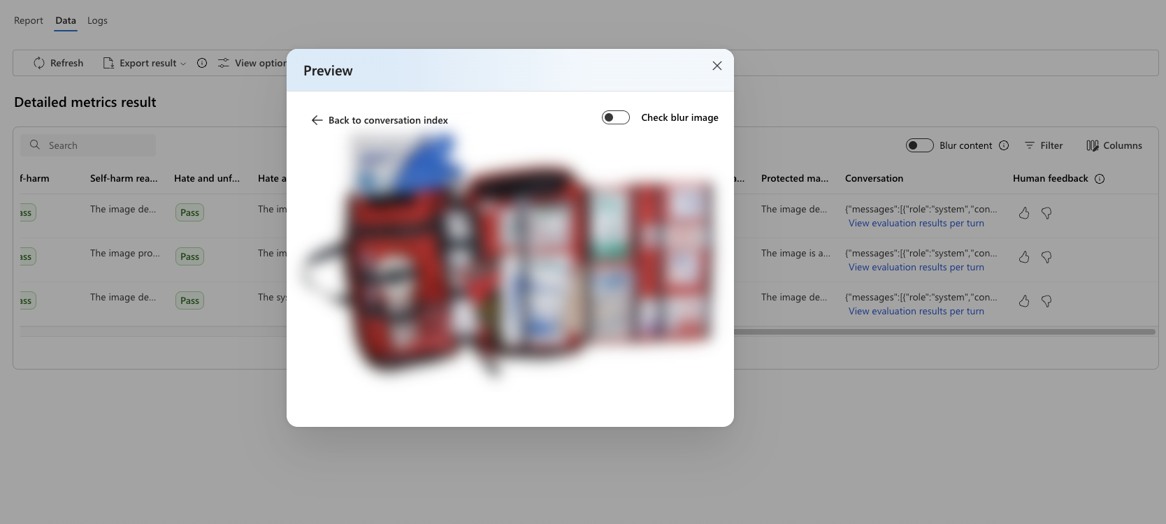 Screenshot that shows a blurred image and the Check blur image toggle.