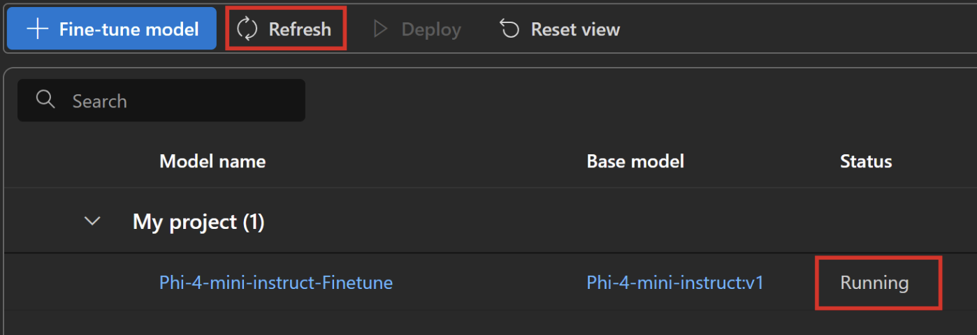 Screenshot of the running projects dashboard.
