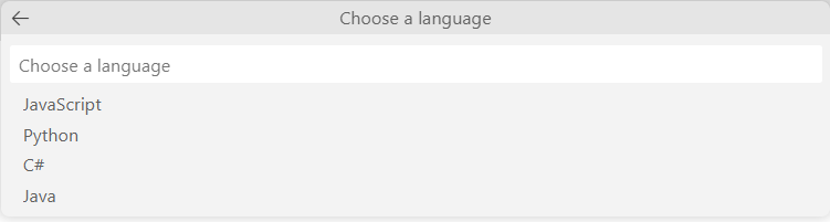 Screenshot of the Choose language dropdown for model code file selection.