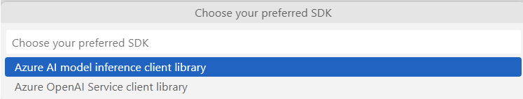 Screenshot of the Choose preferred SDK dropdown for model code file selection.