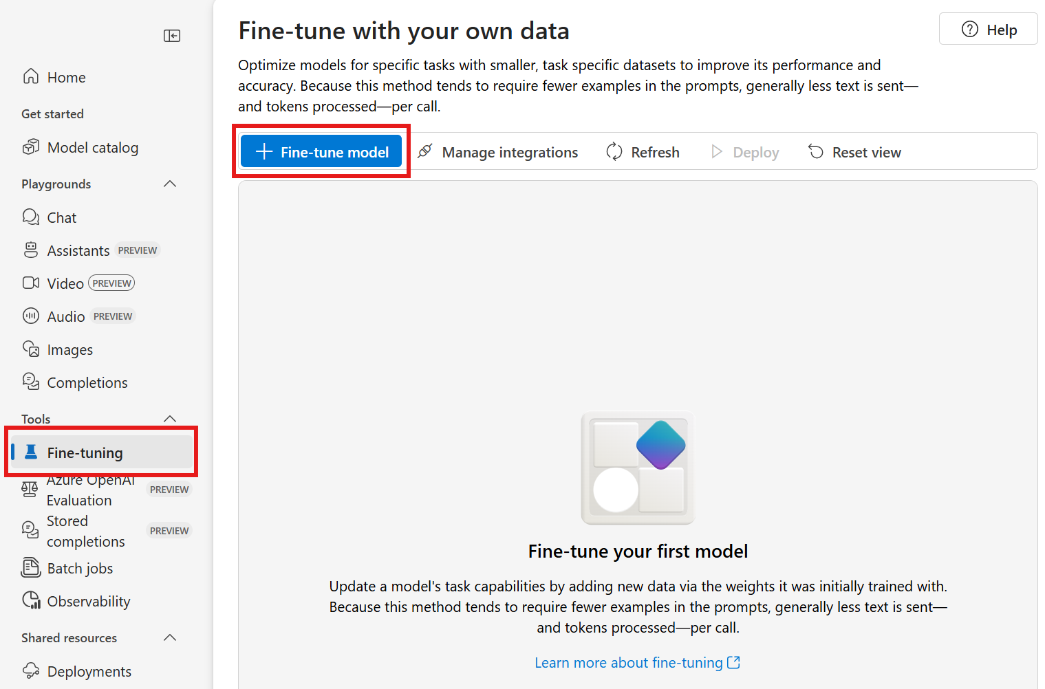 Screenshot that shows how to access the Create custom model wizard in Azure AI Foundry portal.