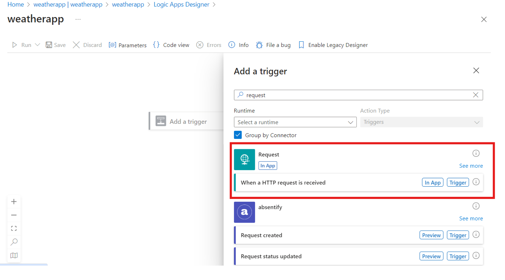 A screenshot showing the Logic Apps designer.