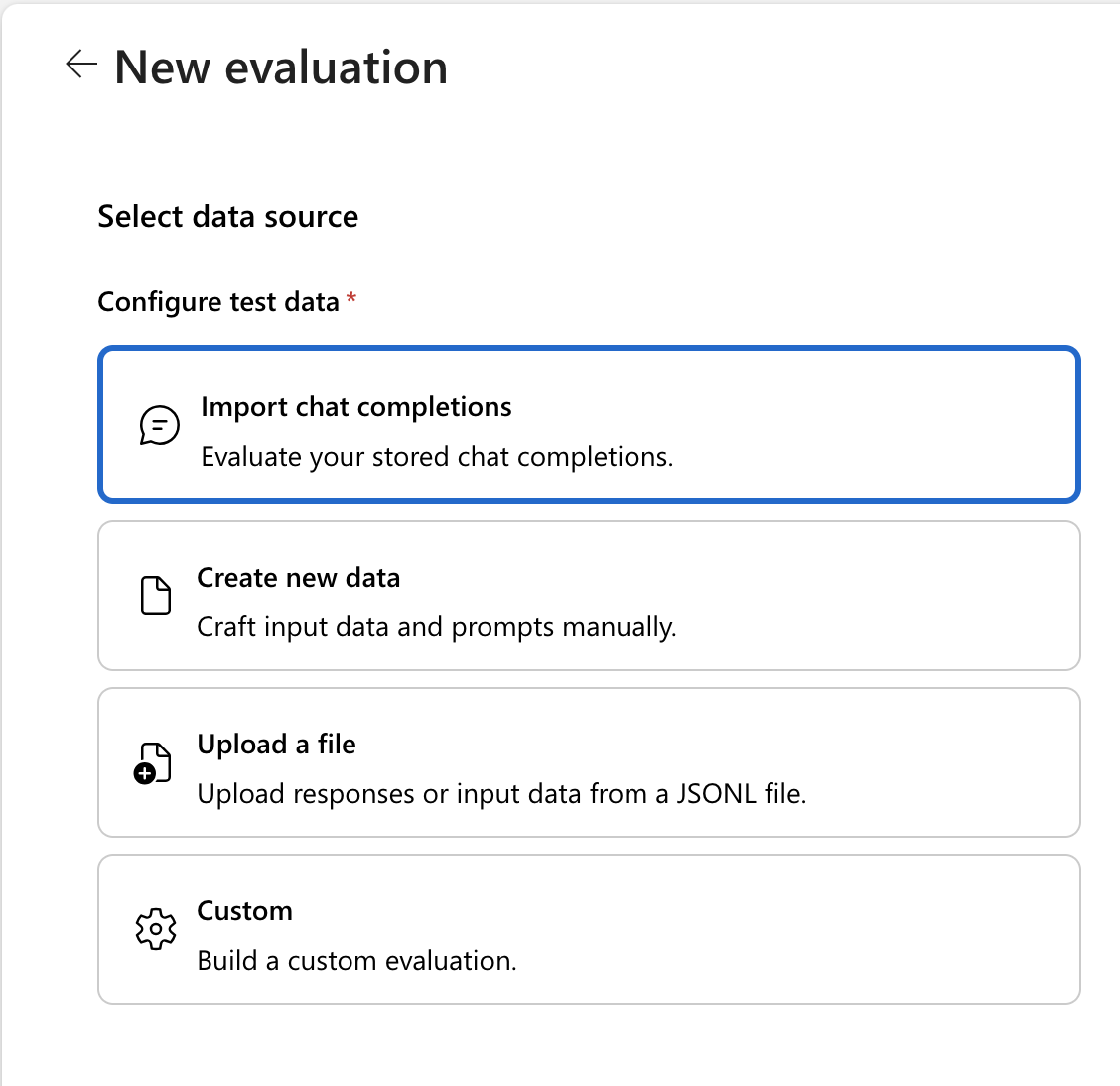 Screenshot of the Azure OpenAI create new evaluation.