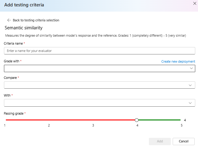Screenshot of the semantic similarity testing criteria.