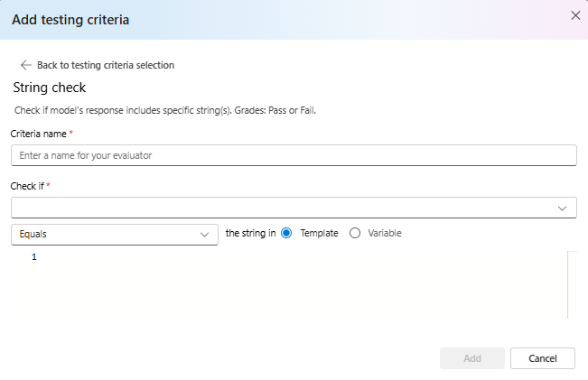 Screenshot of the string check testing criteria.