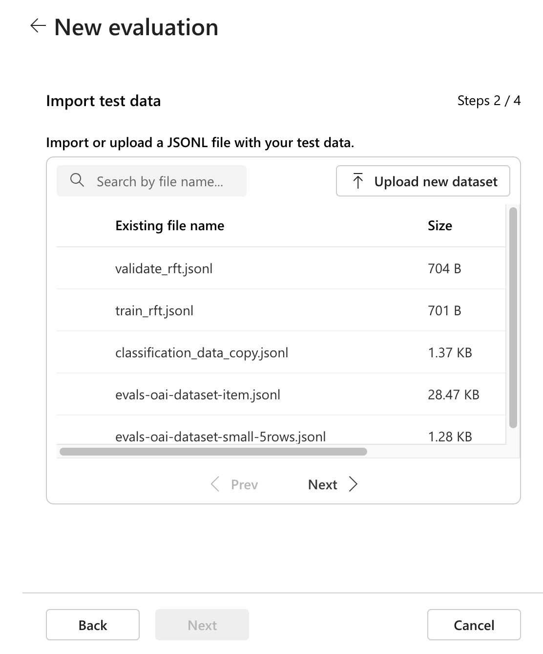 Screenshot of data upload options.
