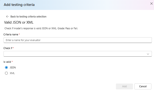 Screenshot of the valid json or XML testing criteria.
