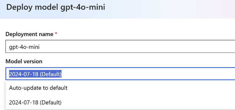 Screenshot of the deploy model UI in the Azure AI Foundry portal.
